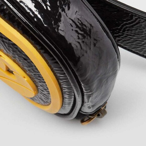 Gucci Black Patent Leather Rubber Game Patch Logo Belt Bag Size 85/34 - Picture 4 of 10